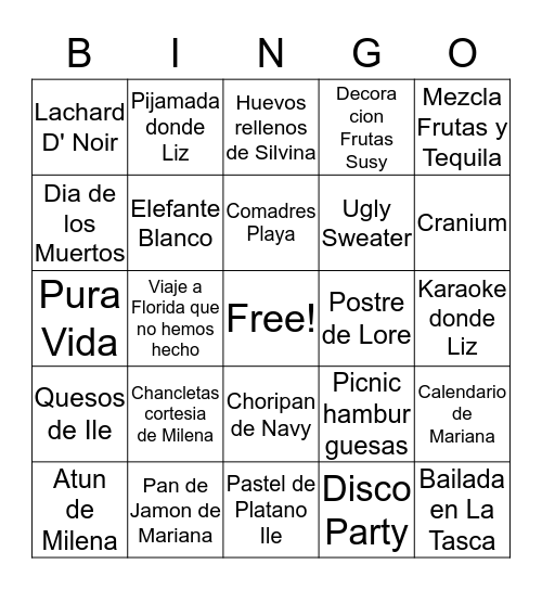 BINGO LAS COMADRES Bingo Card