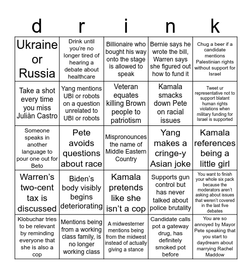 another debate, another bingo card Bingo Card