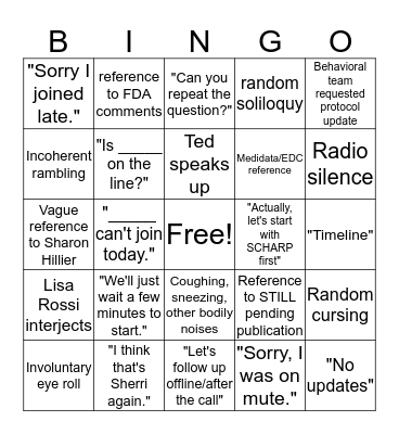 Ops Call Bingo Card