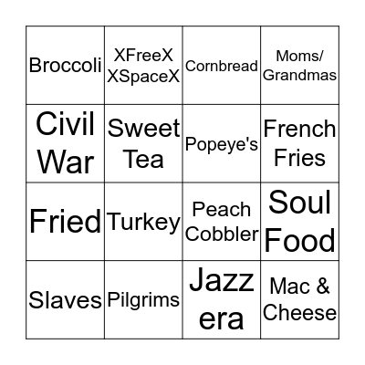 Soul Food Bingo Card