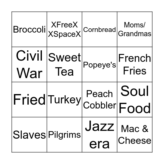 Soul Food Bingo Card