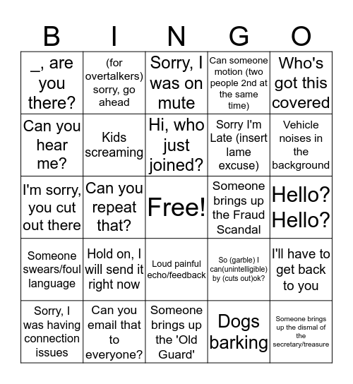 Clan Council Meetings Bingo Card