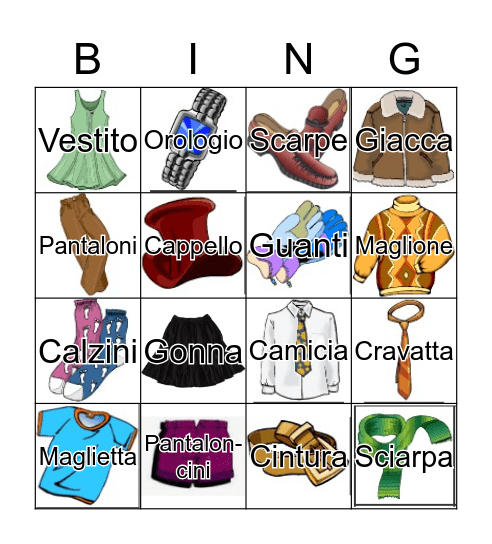 L'abbigliamento Bingo Card