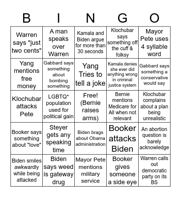 Dem Debate 11/20 Bingo Card