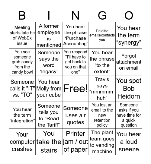 A day in the F&A Life Bingo Card