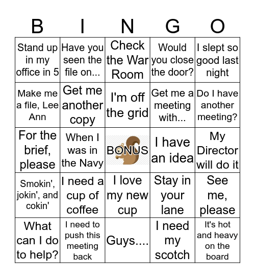 Tim-isms Bingo Card