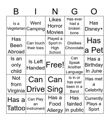 Fellowship Bingo Card