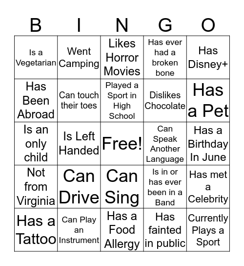 Fellowship Bingo Card