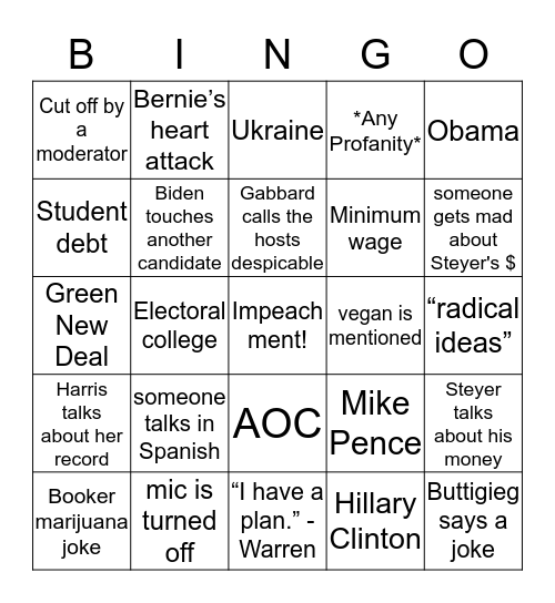 Nov Dem Debate Bingo Card