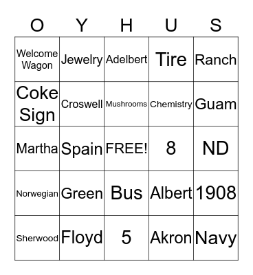 Oyhus Family Reunion Bingo Card