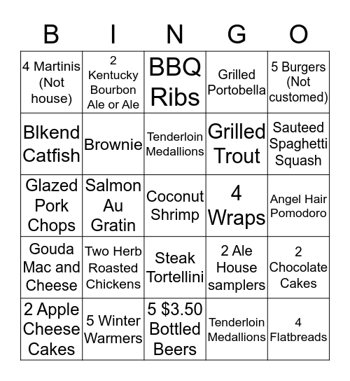 Avenue Ale House Bingo Card