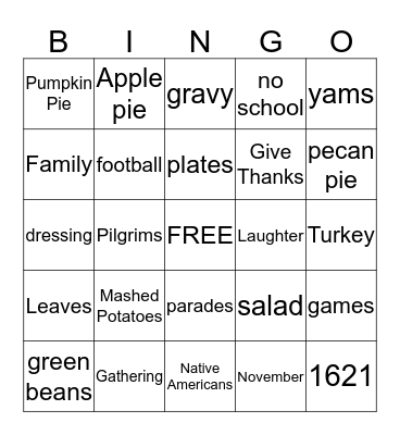 Thanksgiving Bingo Card