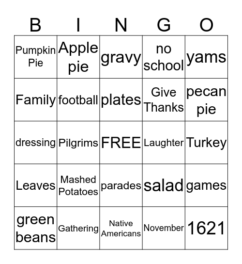 Thanksgiving Bingo Card