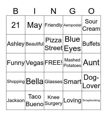 "All About Ashley" Bingo Card