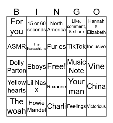 PHC presents Tik Tok Bingo Card