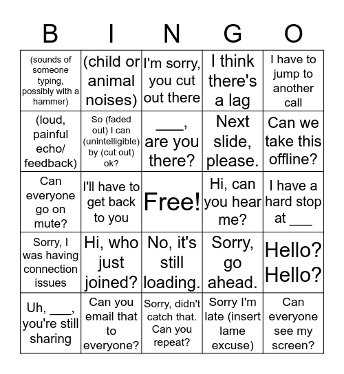 Conference Call Bingo Card