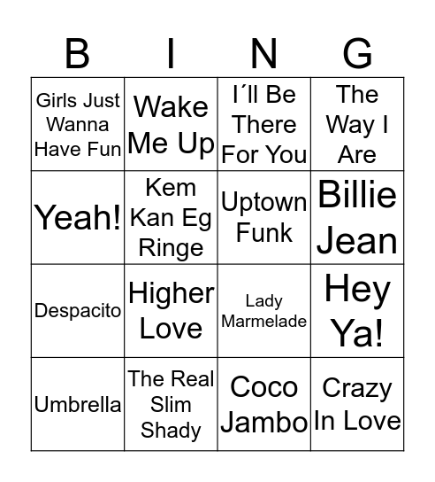 Musikkbingo Card