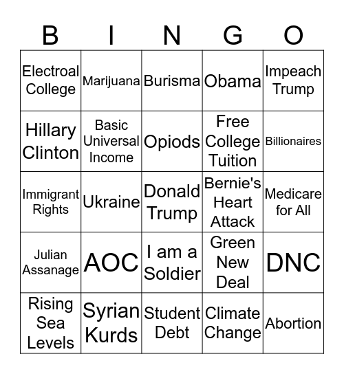 Democratic Bingo Card