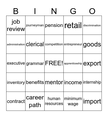 WORKPLACE AND CAREERS  Bingo Card