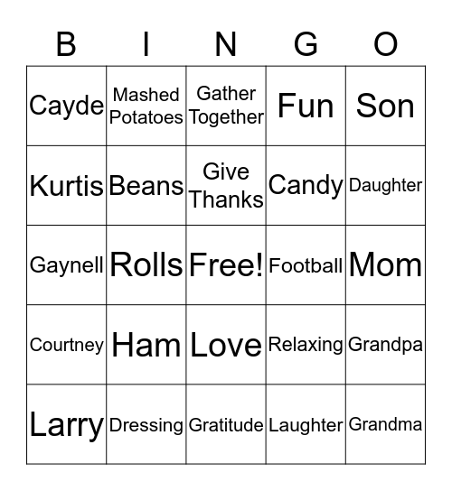 Reed Thanksgiving Bingo  Bingo Card