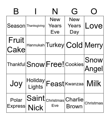 Holiday Bingo Card