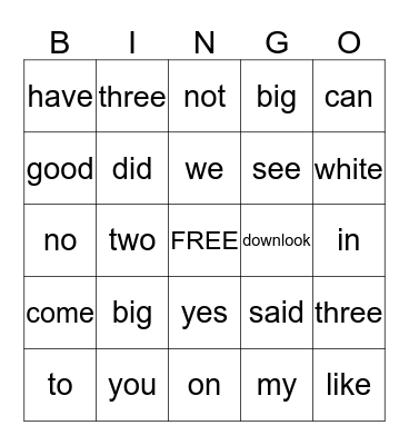 SIGHT WORDS 2 Bingo Card