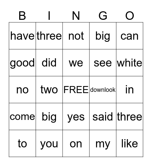 SIGHT WORDS 2 Bingo Card