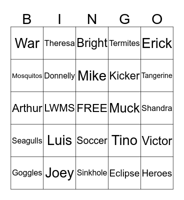 TANGERINE Bingo Card