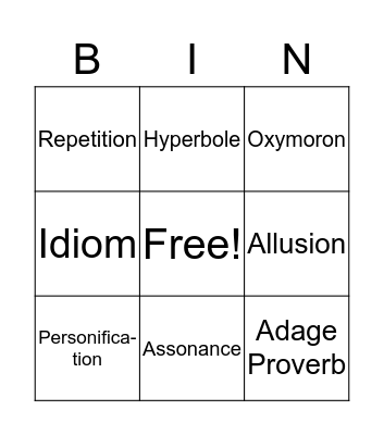 Figurative Language BINGO Card