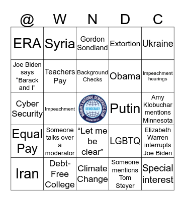 Democratic Presidential Debate November 2019 Bingo Card