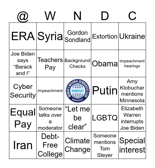 Democratic Presidential Debate November 2019 Bingo Card