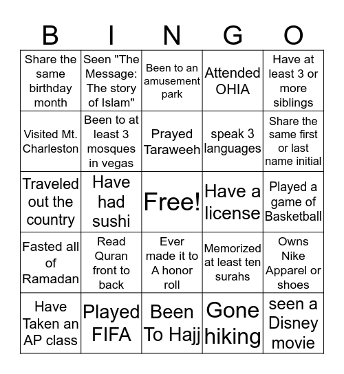 MYLV BINGO Card