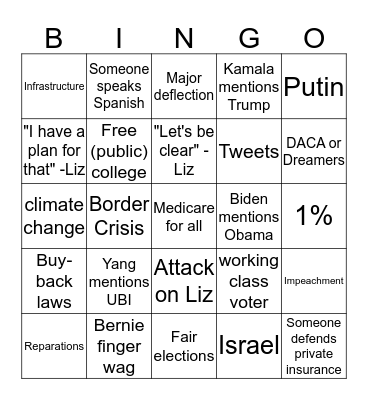 Dem Debate Bingo Card