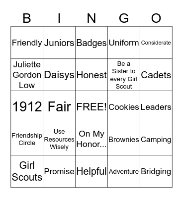Girl Scouts Bingo Card