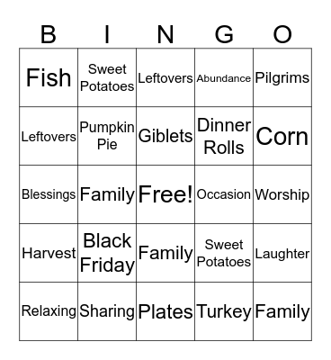 Thanksgiving Bingo Card