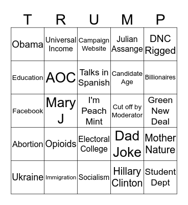 Democratic Debate Bingo Card