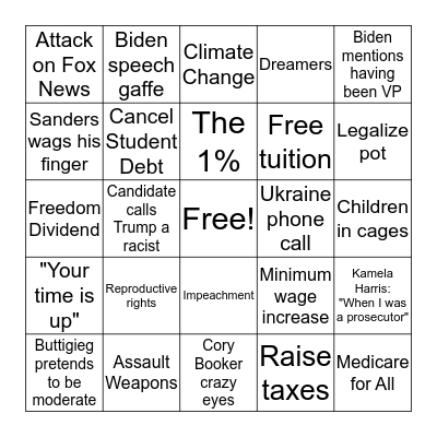 Democratic Presidential Debate Bingo Card