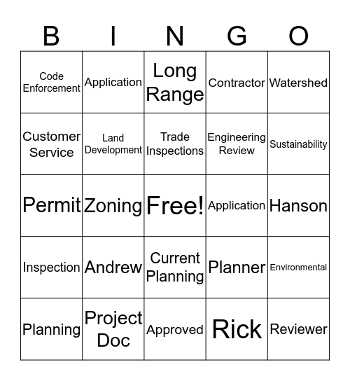 Planning and Sustainability Bingo Card