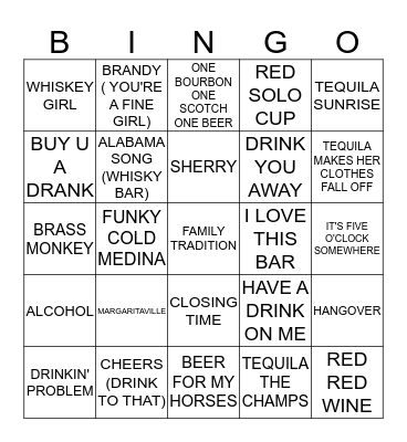 DRINKING SONGS Bingo Card