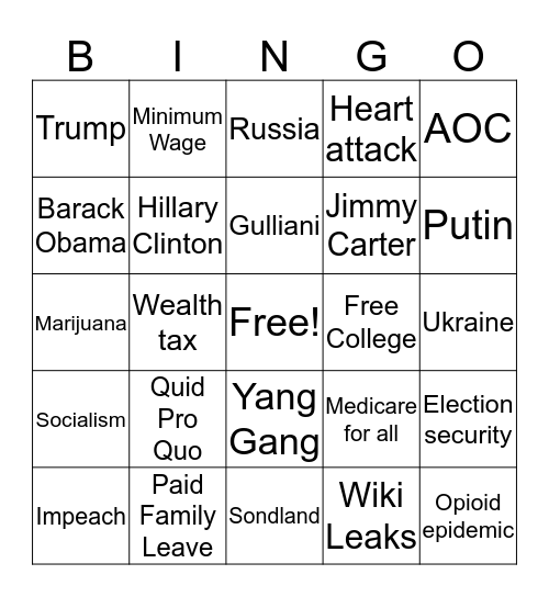 11/20 Debate Bingo Card