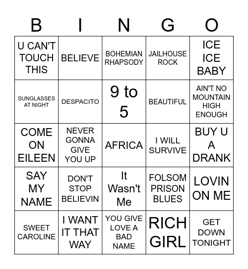 SINGING FOR THE MOMENT Bingo Card