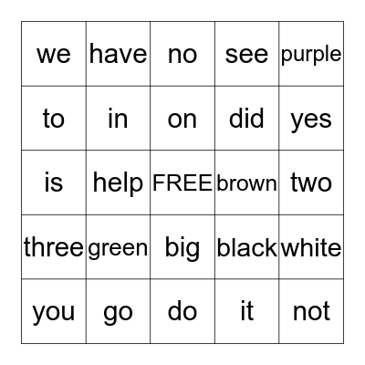 Sight Words 2 Bingo Card