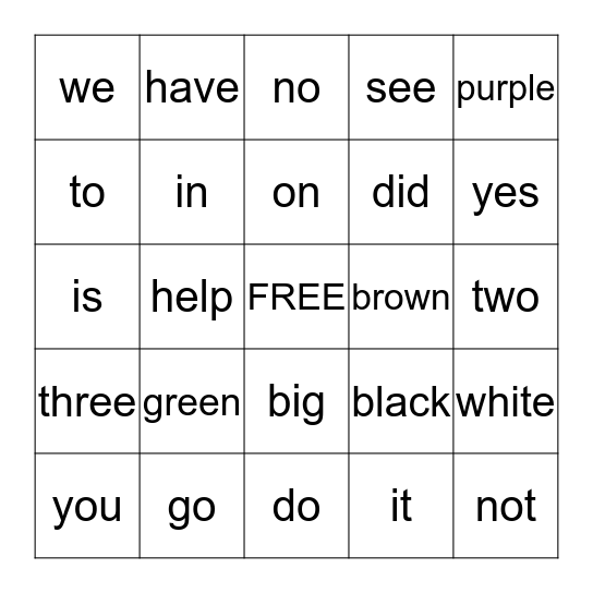 Sight Words 2 Bingo Card