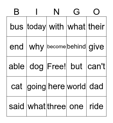 First Grade Sight Word List 3 and 4 Bingo Card