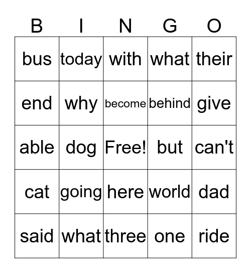 First Grade Sight Word List 3 and 4 Bingo Card