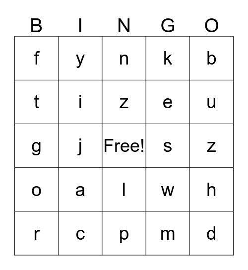 Alphabet  Bingo Card