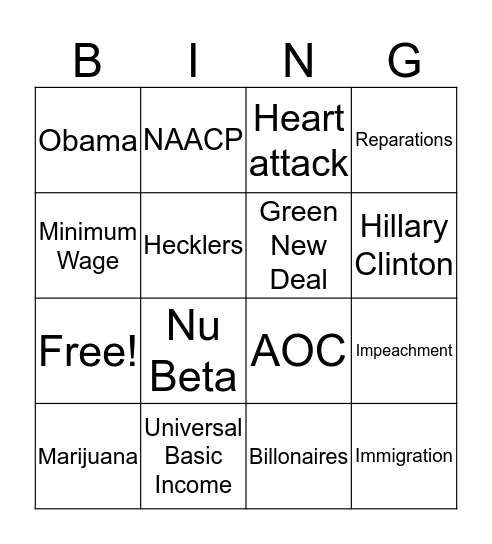 NAACP & Nu Beta Dem Debate Bingo Card