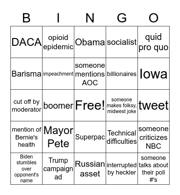 Debate Night Bingo Card
