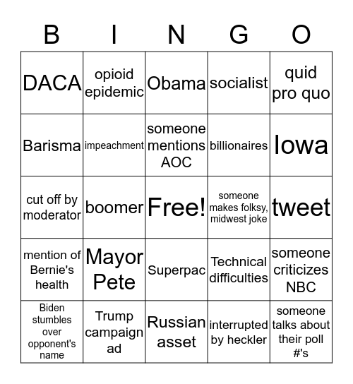 Debate Night Bingo Card