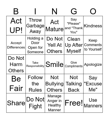 How to Show Respect Bingo Card